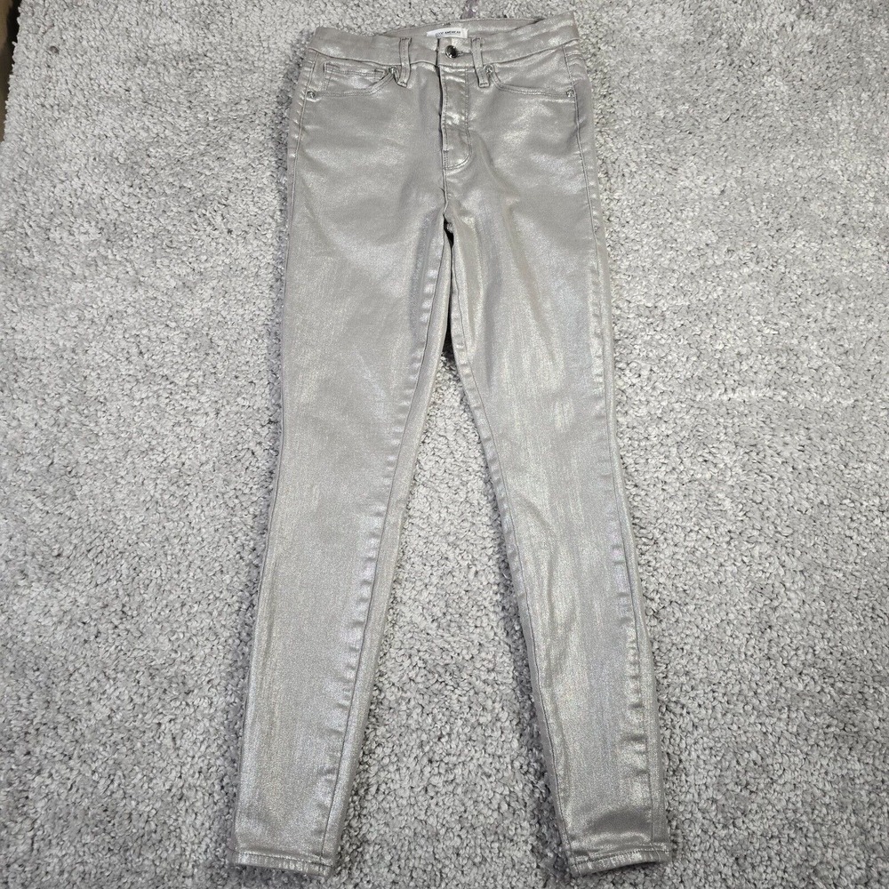 Good American Womens Good Waist Metallic Skinny Jeans Silver Size‎ 4 Party Luxe